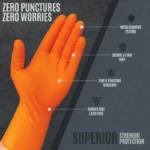 8 Mil Heavy Duty Industrial Orange Disposable Nitrile Gloves Diamond Textured Tear-Resistant for Mechanic Safety & Work Glove - Image 2
